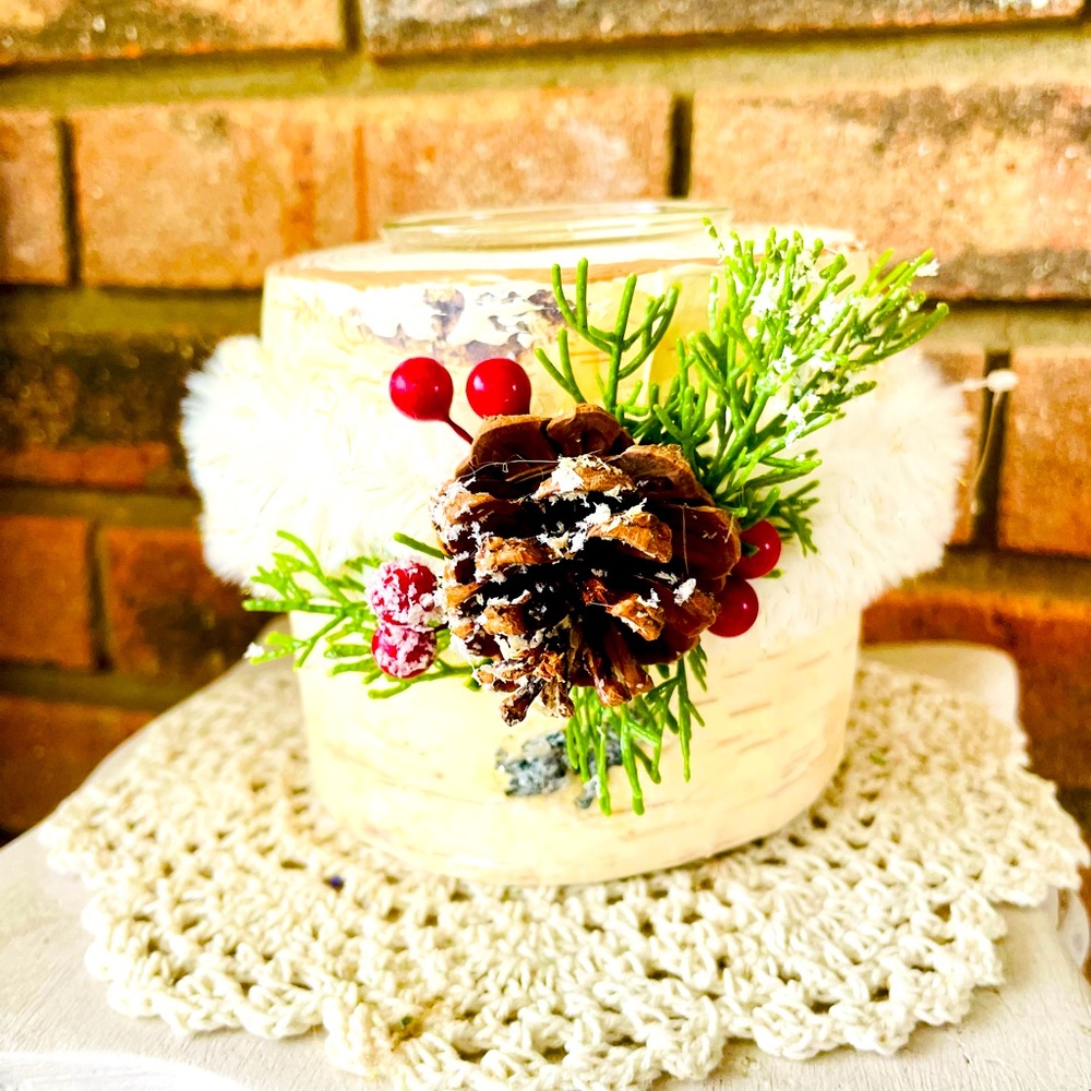 *Winter Floral Birch Votive Holder